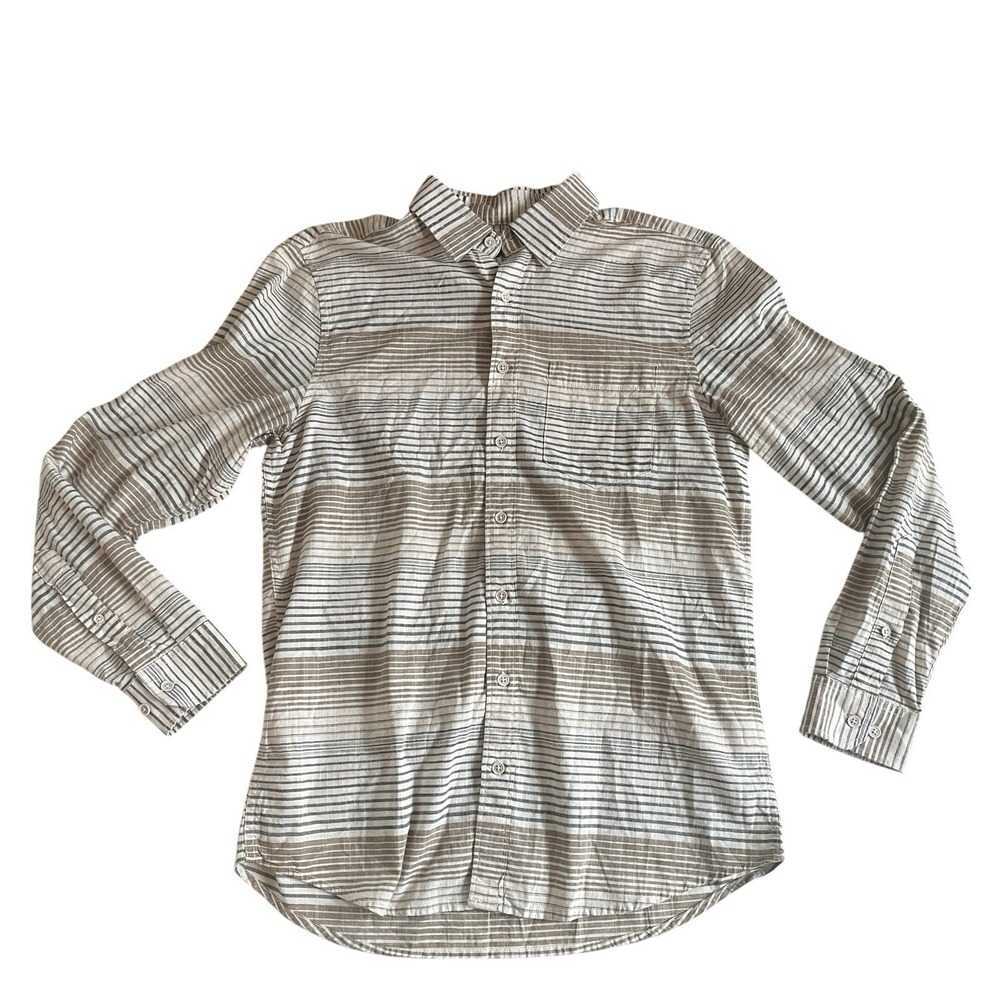 LC Wakiki Classic Men's‎ Size M Long Sleeve Button Up Tan Stripe 100% Cotton
